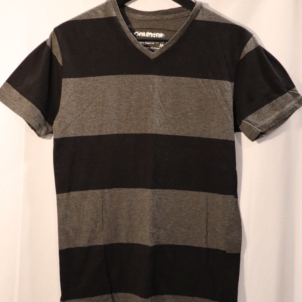 Counter Intelligence Black and Gray Strip Men's T-Shirt Size M